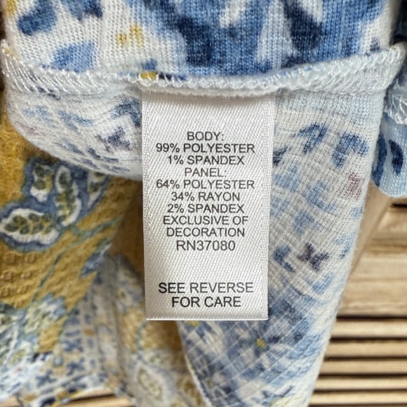 Cato Patchwork Floral Green Blue Yellow Rust V-Neck Cap Sleeve Top Size L - Picture 7 of 9